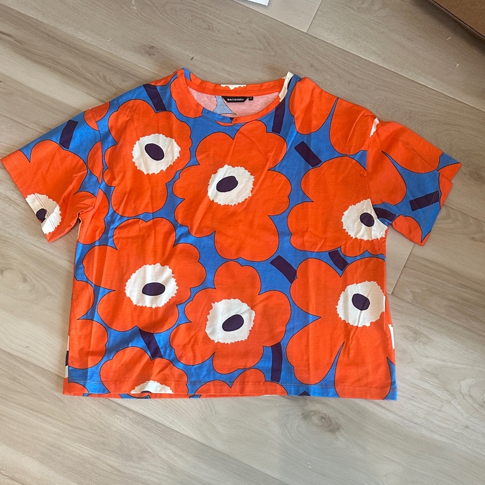 Marimekko Orange and Blue Floral Crop Top